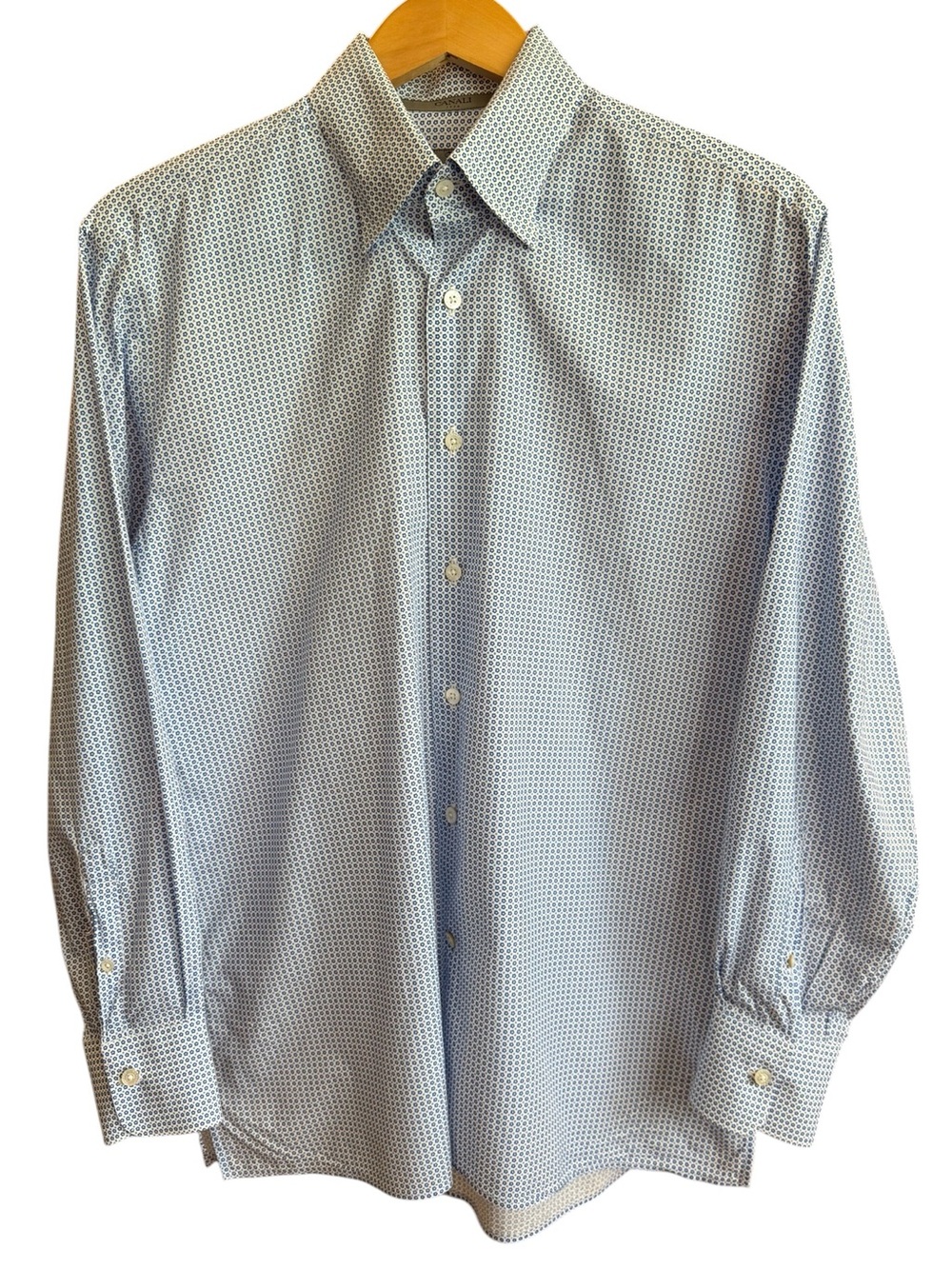 Canali Italy Geometric Print Button Up Shirt Blue White Lightweight Cotton Large